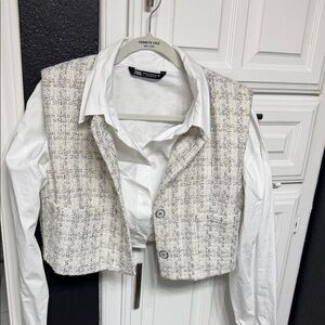 Zara Women's White Tweed Vest